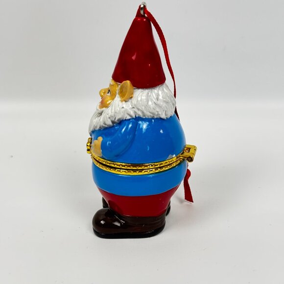 Blue Santa Gnome Porcelain Box Hinged Trinket Box Christmas Ornament - Picture 4 of 8